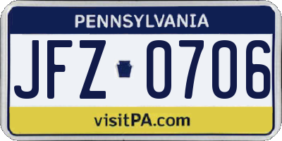 PA license plate JFZ0706