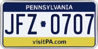 PA license plate JFZ0707