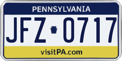 PA license plate JFZ0717