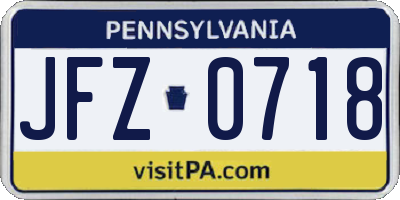 PA license plate JFZ0718