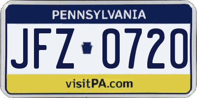 PA license plate JFZ0720
