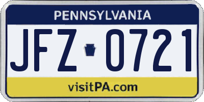 PA license plate JFZ0721
