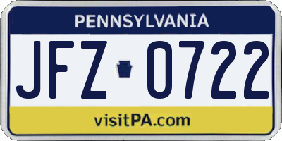 PA license plate JFZ0722