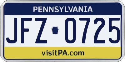 PA license plate JFZ0725