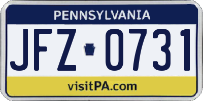 PA license plate JFZ0731