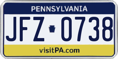 PA license plate JFZ0738