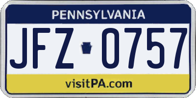 PA license plate JFZ0757