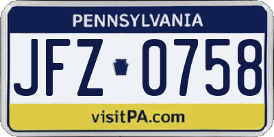 PA license plate JFZ0758