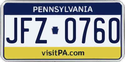 PA license plate JFZ0760