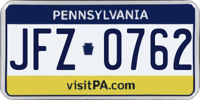 PA license plate JFZ0762