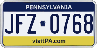 PA license plate JFZ0768