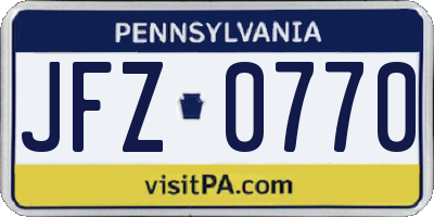 PA license plate JFZ0770