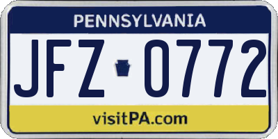 PA license plate JFZ0772