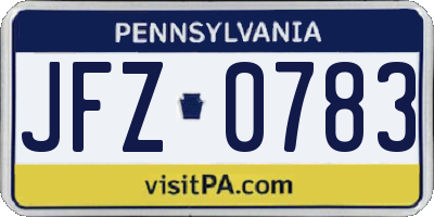 PA license plate JFZ0783