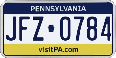 PA license plate JFZ0784