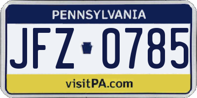 PA license plate JFZ0785