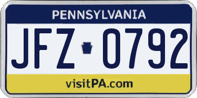 PA license plate JFZ0792