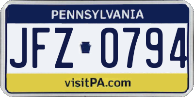 PA license plate JFZ0794