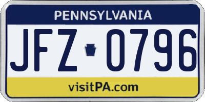 PA license plate JFZ0796