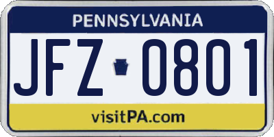 PA license plate JFZ0801