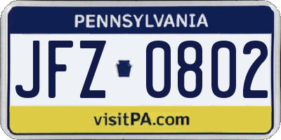 PA license plate JFZ0802