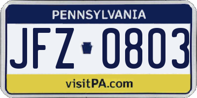 PA license plate JFZ0803