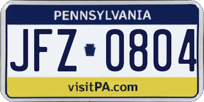 PA license plate JFZ0804