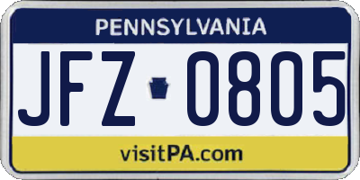 PA license plate JFZ0805