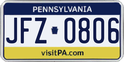 PA license plate JFZ0806