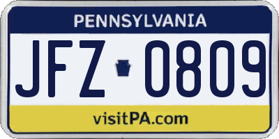 PA license plate JFZ0809
