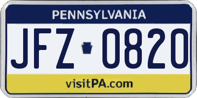 PA license plate JFZ0820