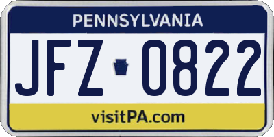 PA license plate JFZ0822