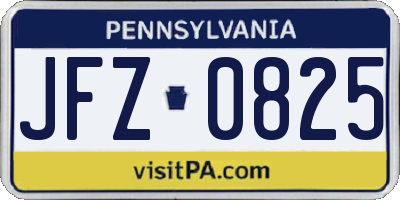 PA license plate JFZ0825
