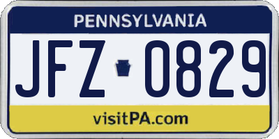 PA license plate JFZ0829