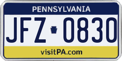 PA license plate JFZ0830
