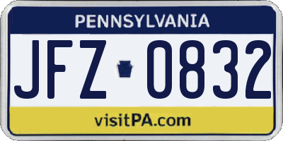 PA license plate JFZ0832