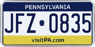 PA license plate JFZ0835