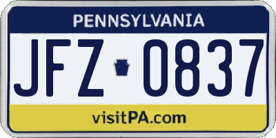 PA license plate JFZ0837