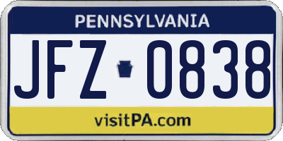 PA license plate JFZ0838