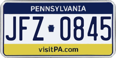 PA license plate JFZ0845