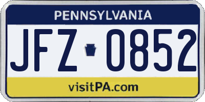 PA license plate JFZ0852