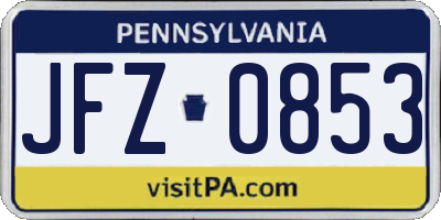 PA license plate JFZ0853