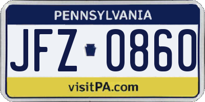 PA license plate JFZ0860