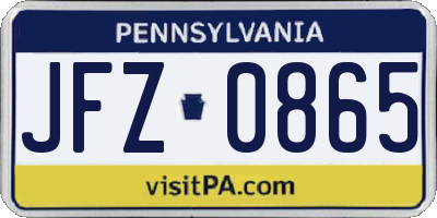 PA license plate JFZ0865
