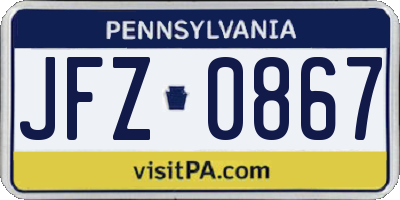 PA license plate JFZ0867