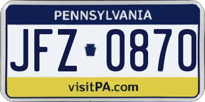 PA license plate JFZ0870
