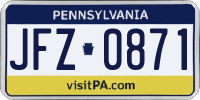 PA license plate JFZ0871