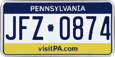 PA license plate JFZ0874