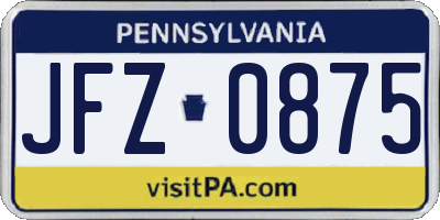PA license plate JFZ0875