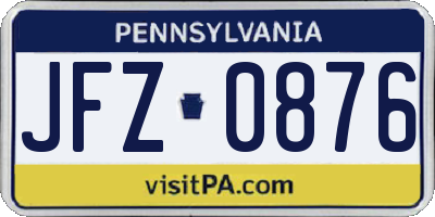 PA license plate JFZ0876